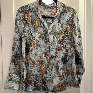 NIC+ZOE Printed Long Sleeve Multi-Colored Satin Blouse, Size XS
